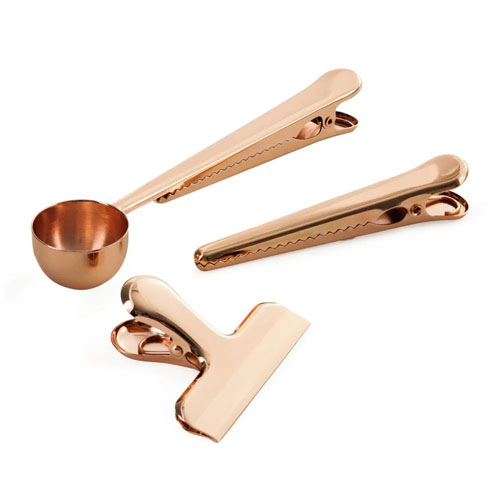 COLHER COM PRENDEDOR + PRENDEDORES INOX ROSE GOLD 3PCS KIT PRENDEDOR DE EMBALAGEM/ UTILIDADES/ BRONZE/ MIMO ASA19026BZ ACESSÓRIOS DE COZINHA